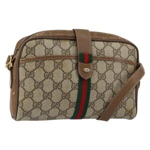 Authentic GUCCI GG Supreme Web Sherry Line Bag PVC Beige Gold 116 02 055